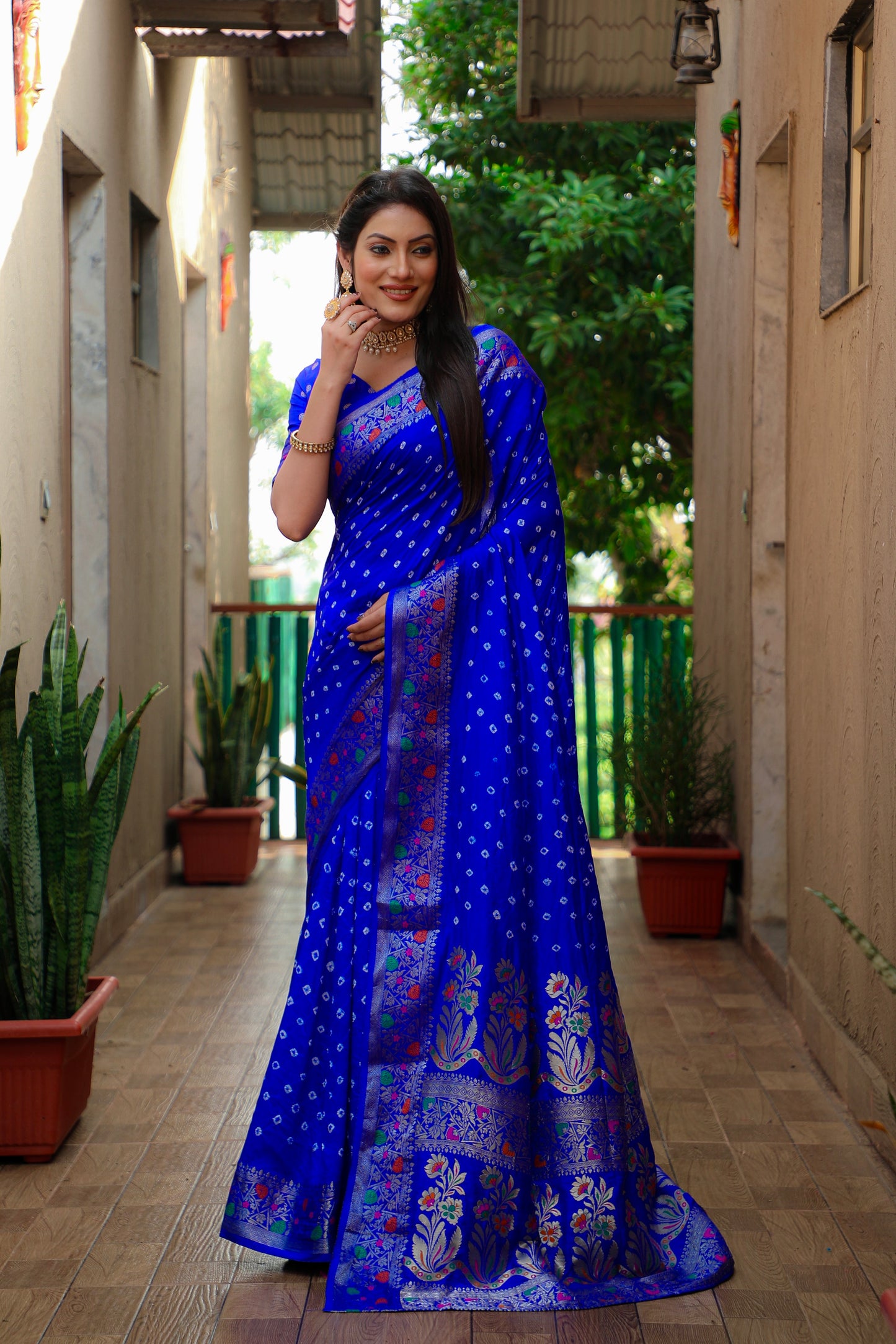 Blue Nazakat Pure Bandhej Silk Saree With Patola Border Zari Weaving Paithani And Paithani Rich Pallu