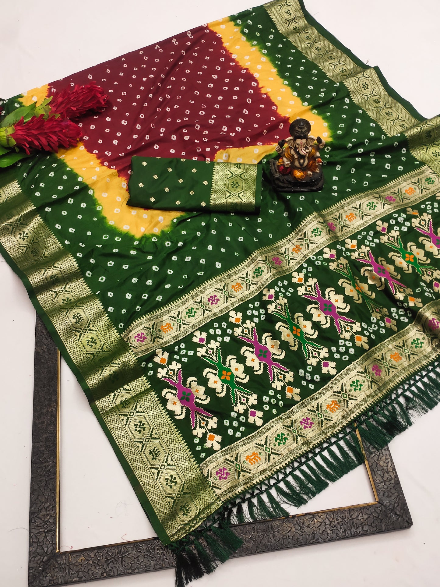 Multi Color 5 Mahira Soft Silk Bandhej Saree That Has Multicoloured Dying And Soft And Easy Flowy