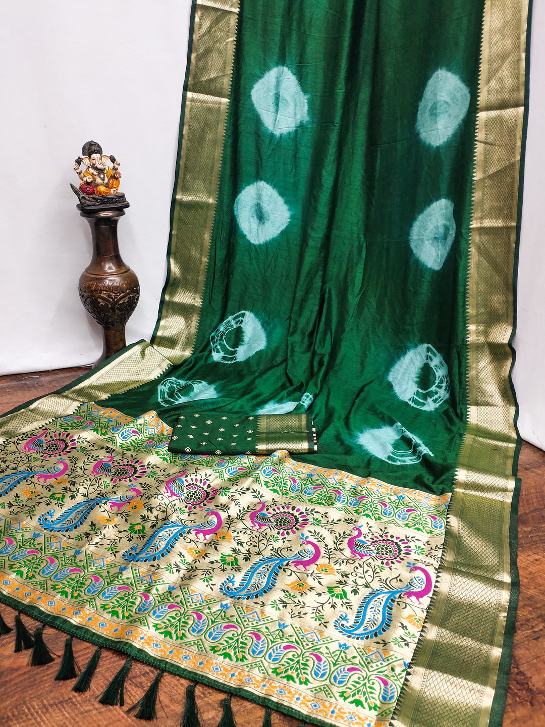 Green Sita Sibori Work With Soft Dola Silk With Zari Border & Zari Weaving Rich Pallu