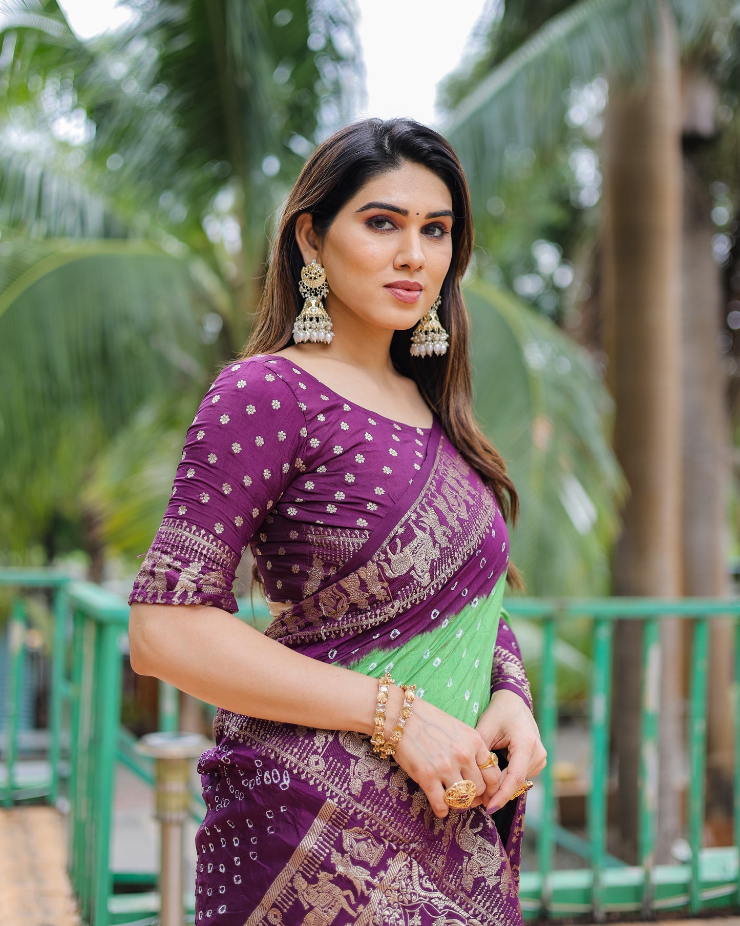 Light Green Vamika Pure Bandhej Silk Saree With Bandhej Border & Zari Weaving Rich Tissue Pallu