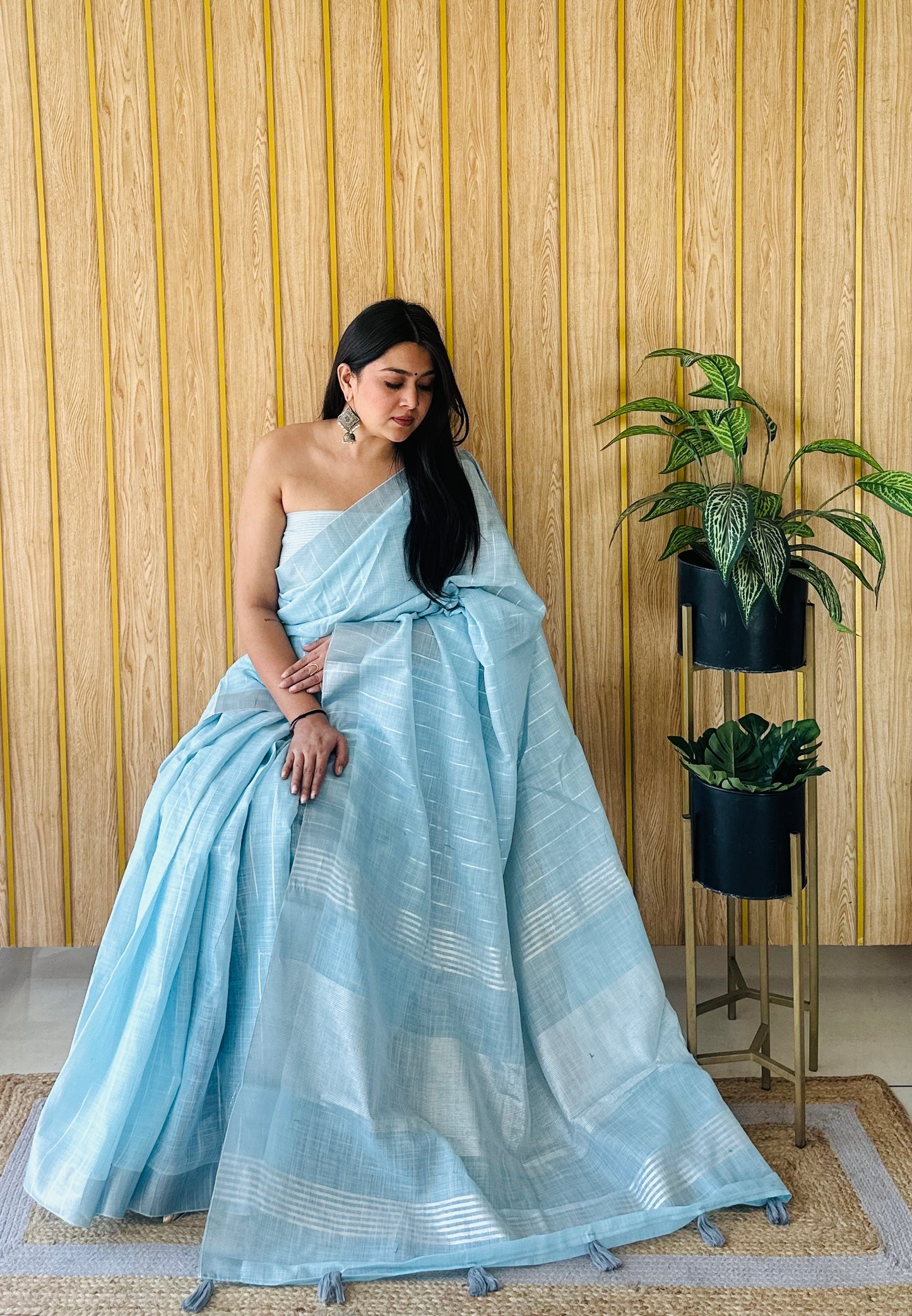 Sky Blue Sidhdhi Linen Soft And Smooth Sarees With Linning Weaving All Over Saree