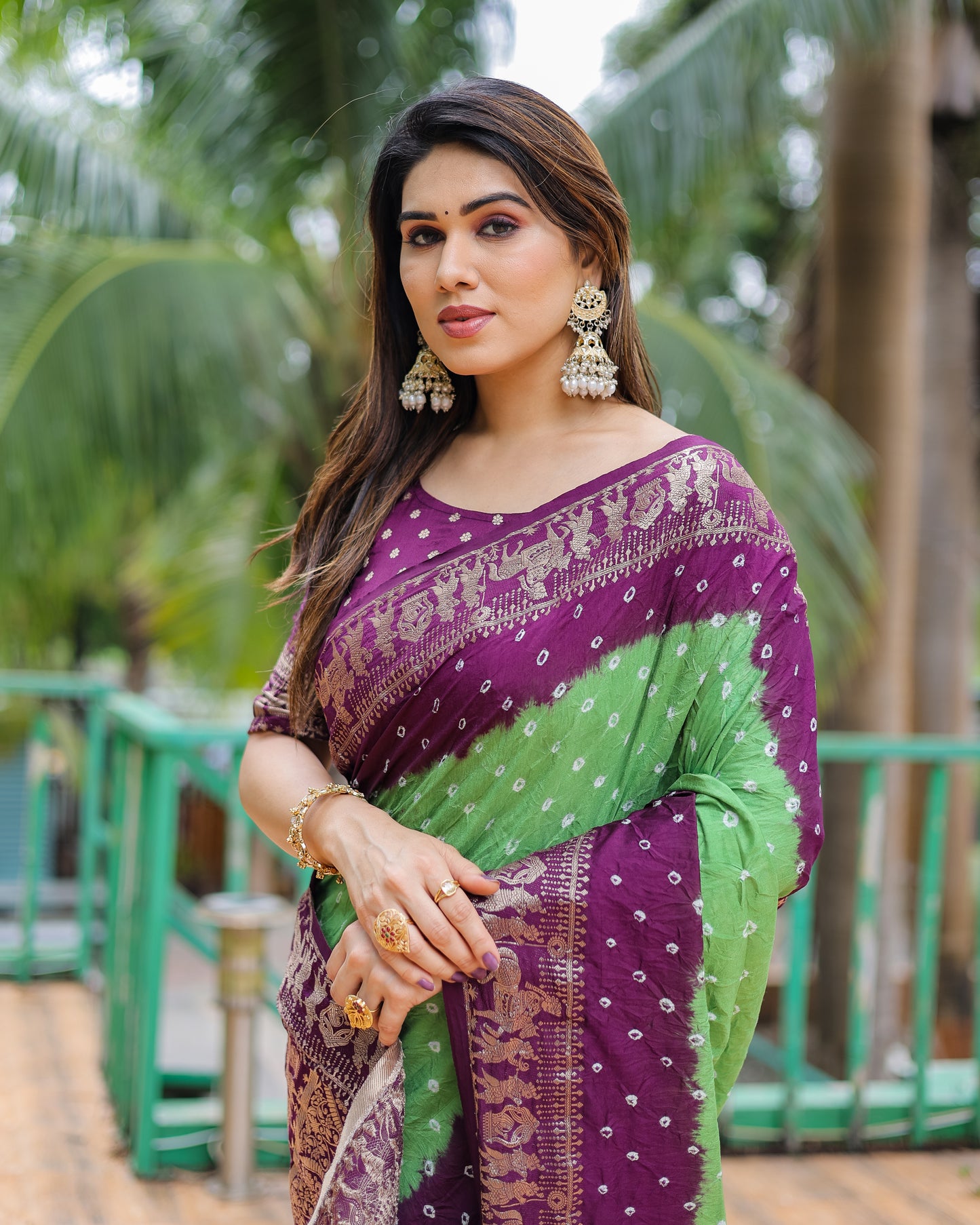 Light Green Vamika Pure Bandhej Silk Saree With Bandhej Border & Zari Weaving Rich Tissue Pallu