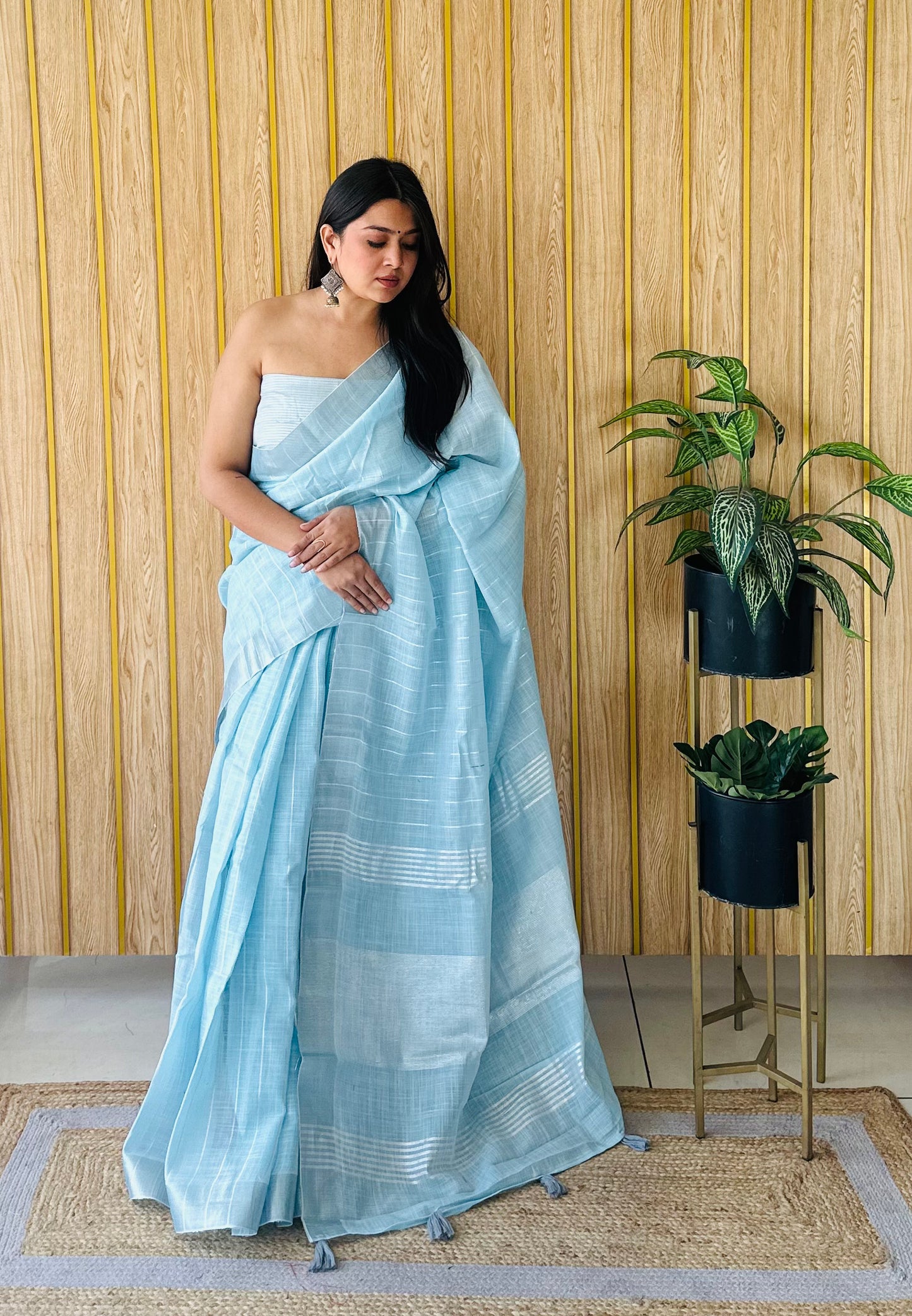 Sky Blue Sidhdhi Linen Soft And Smooth Sarees With Linning Weaving All Over Saree
