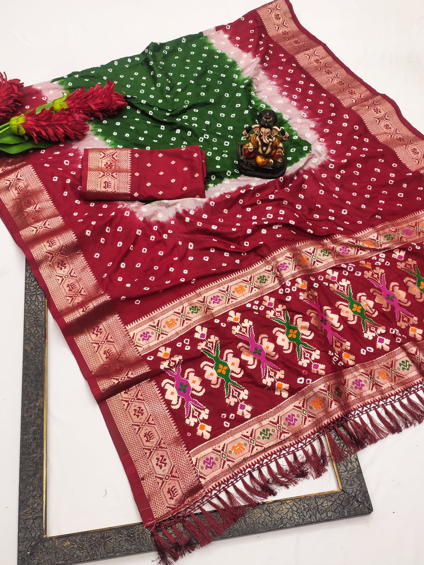 Multi Color 6 Mahira Soft Silk Bandhej Saree That Has Multicoloured Dying And Soft And Easy Flowy