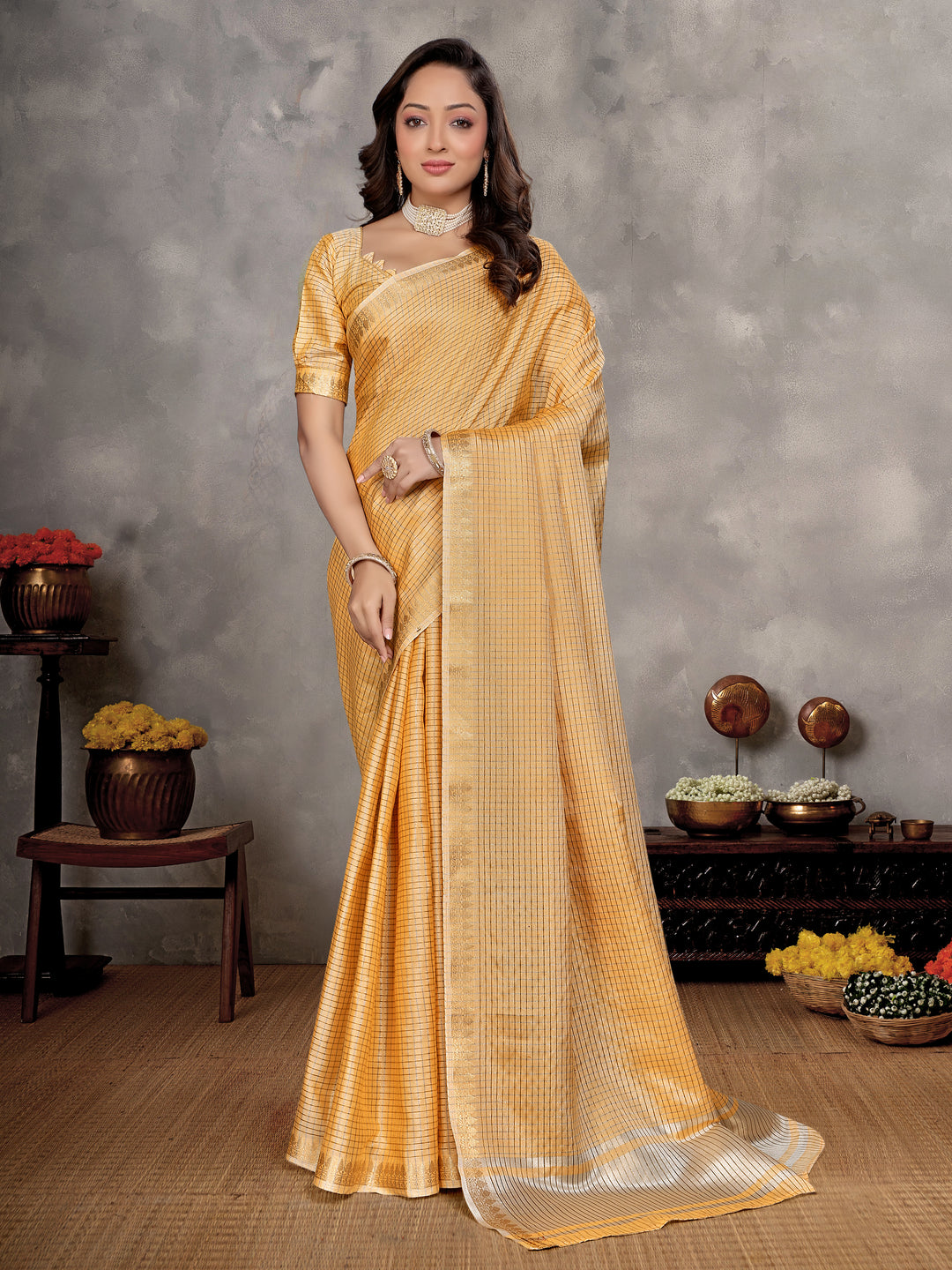 Yellow Mohini-2 Linen Soft Silk Saree That Has Shine And Shimmer,Sheer Skin With Kanjivaram Border