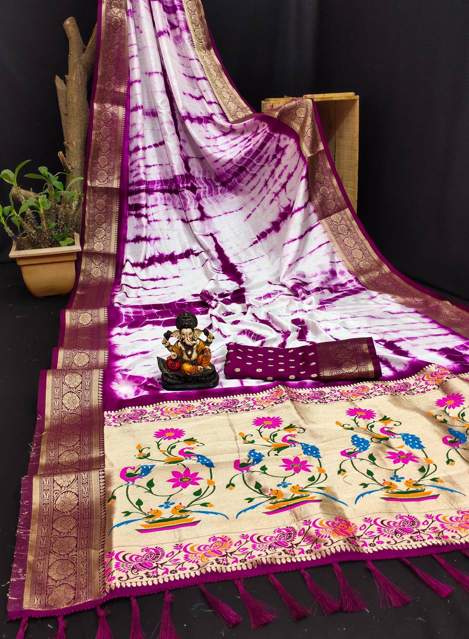 Purple Arpita Sibori Work With Soft Dola Silk With Zari Border & Zari With Meena Rich Pallu