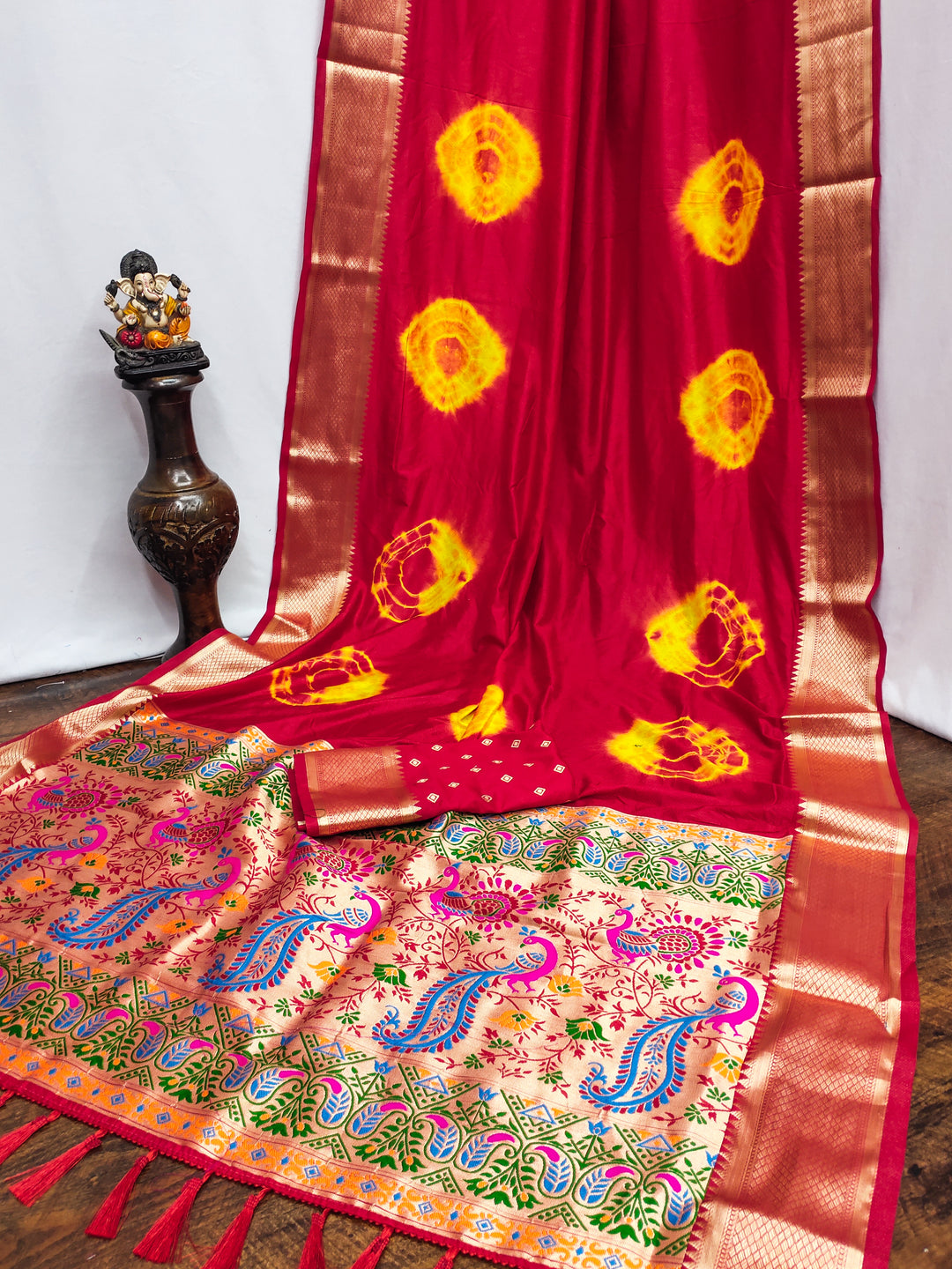 Red Sita Sibori Work With Soft Dola Silk With Zari Border & Zari Weaving Rich Pallu