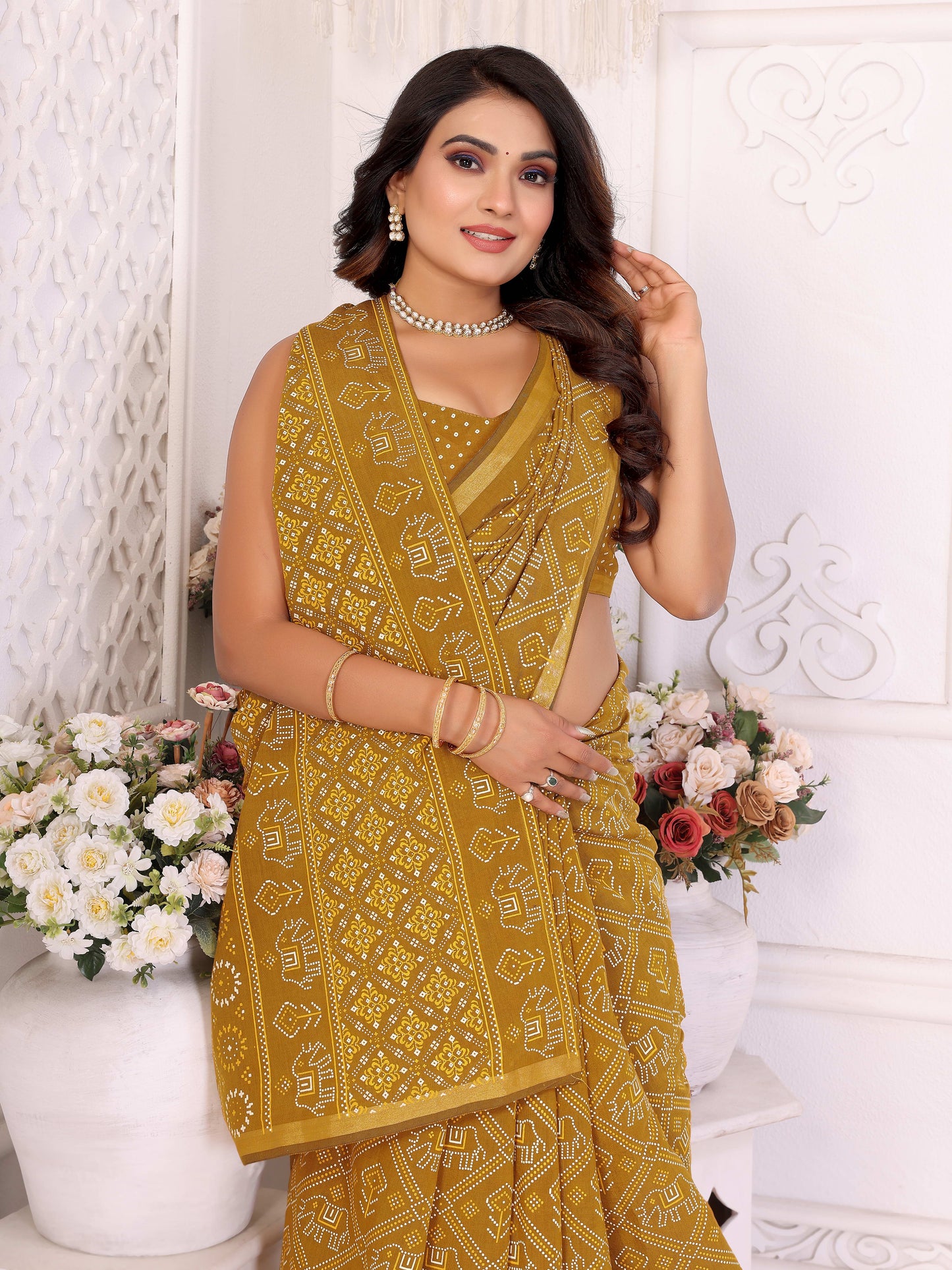 Yellow Ambika Pure Patola And Bandhej Pattern Soft Cotton Light Weight Saree