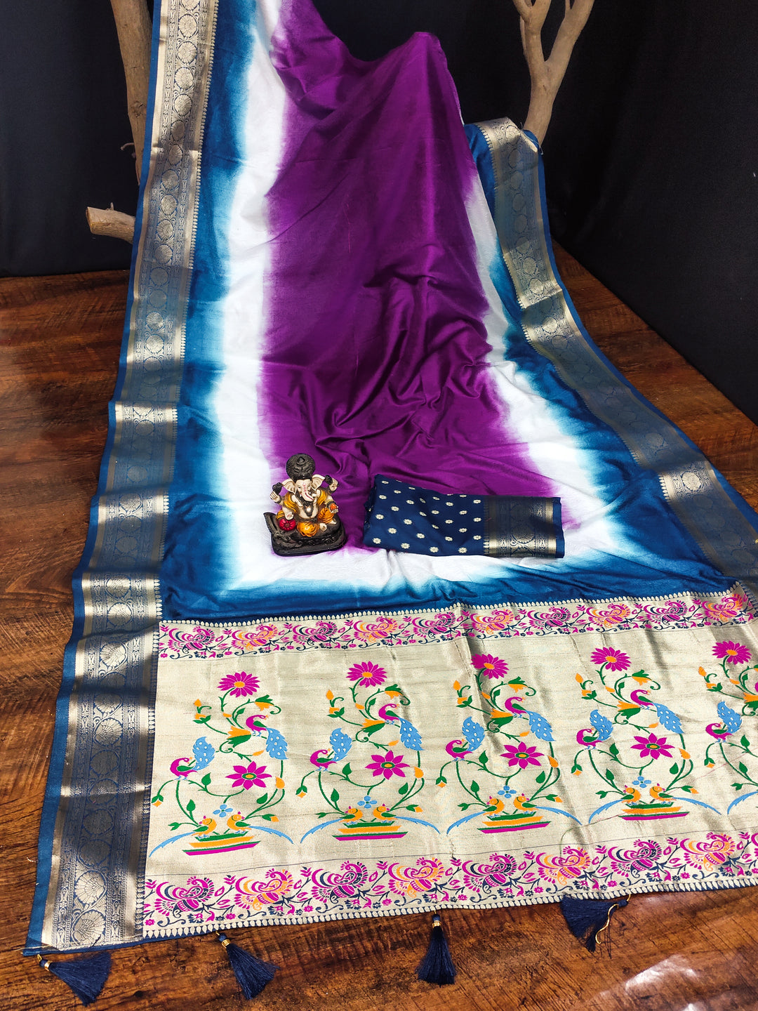 Purple Rukmani Pure Paithani Saree Contrast Woven Borders And Classic Paithani Pallu