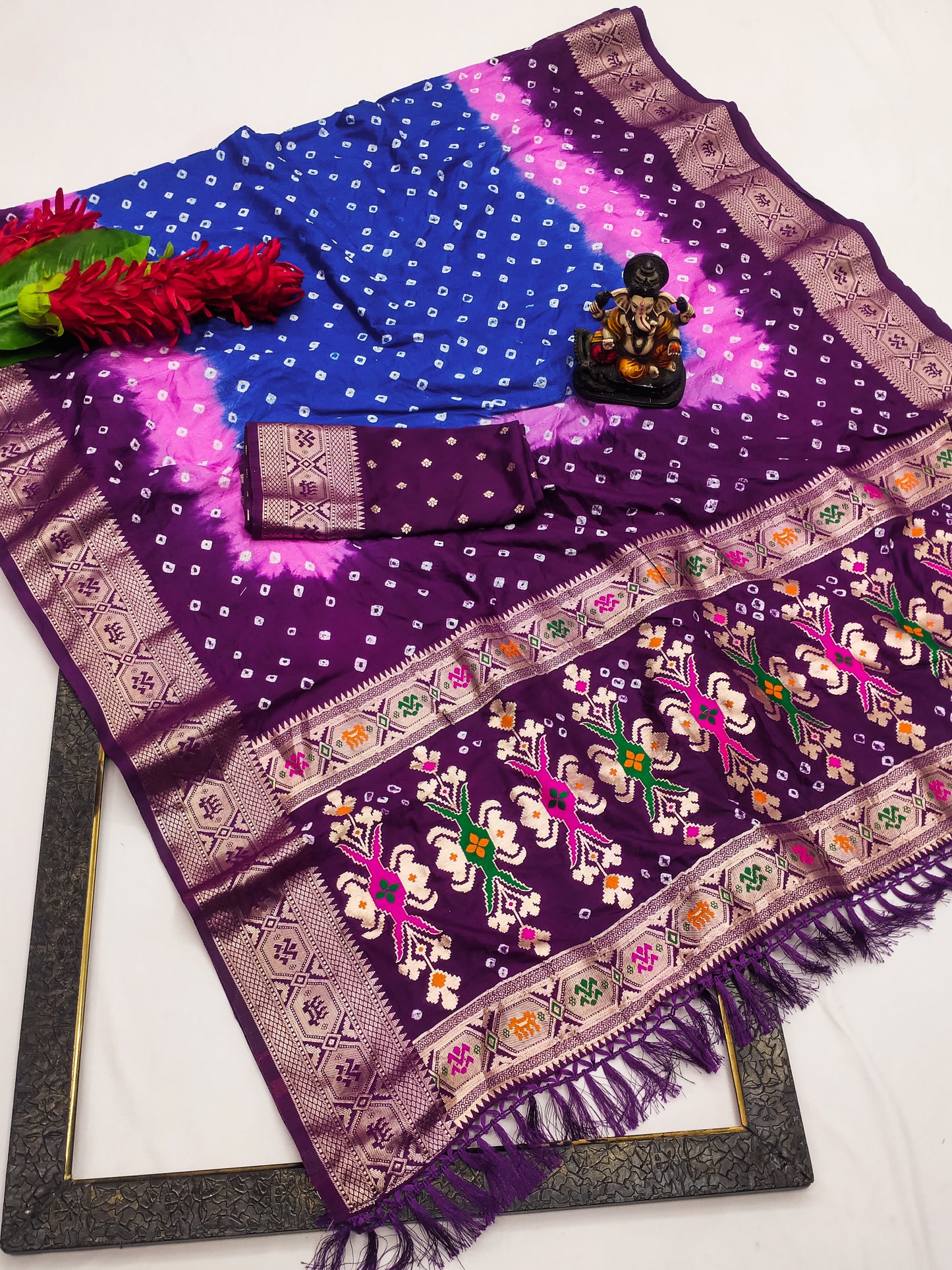Multi Color 7 Mahira Soft Silk Bandhej Saree That Has Multicoloured Dying And Soft And Easy Flowy