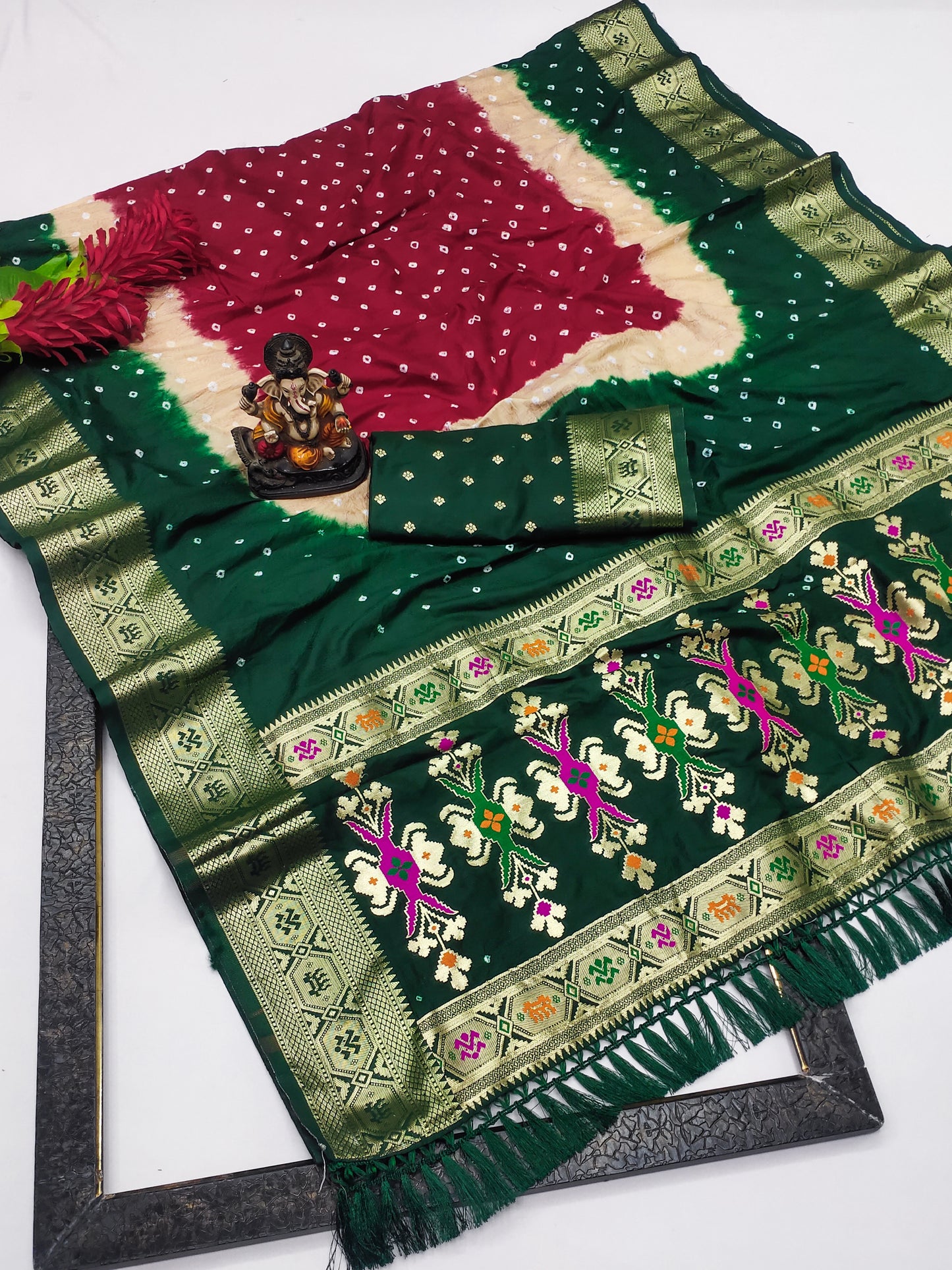 Multi Color 8 Mahira Soft Silk Bandhej Saree That Has Multicoloured Dying And Soft And Easy Flowy