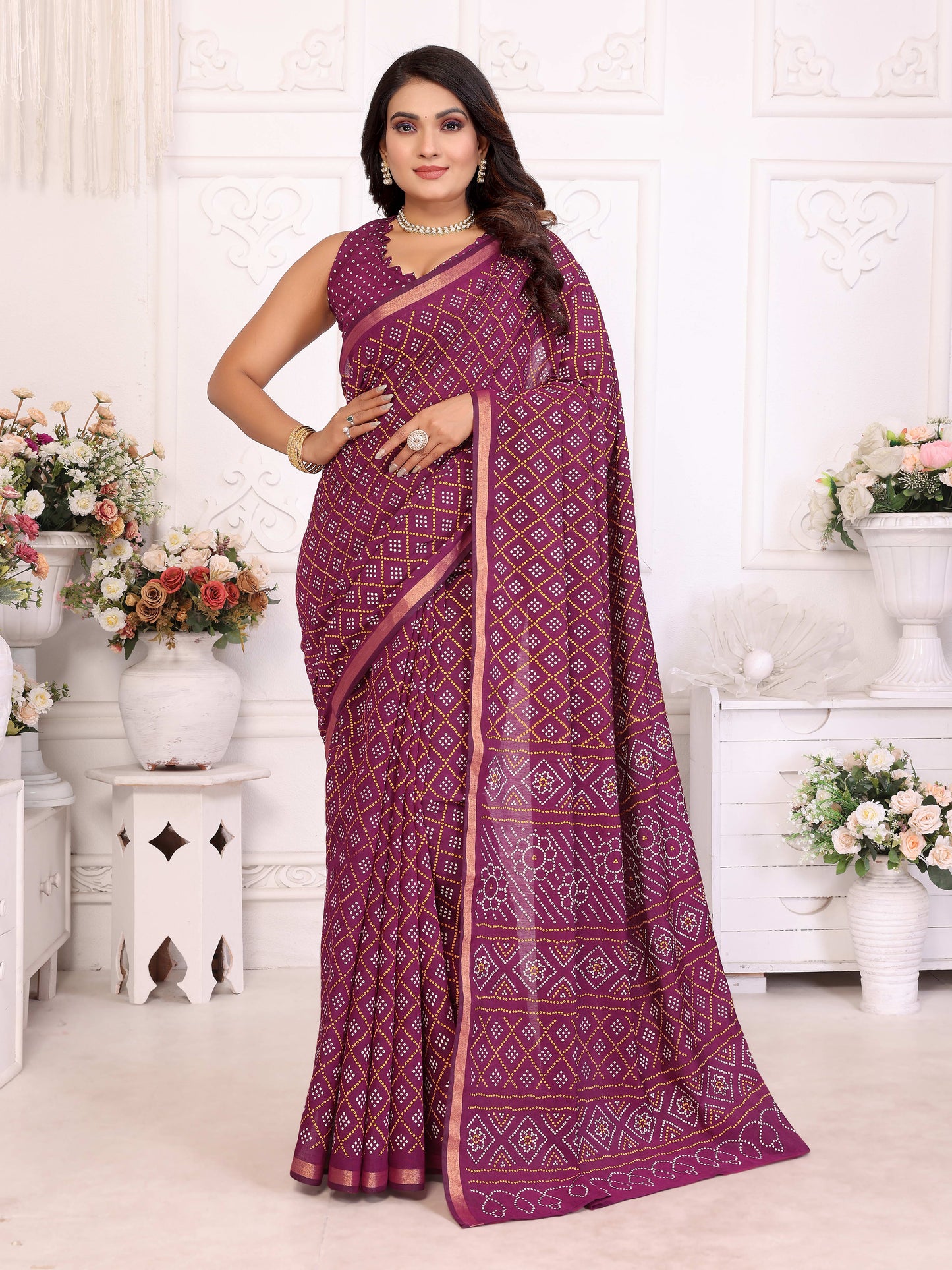 Purple Amba Pure Patola And Bandhej Pattern Soft Cotton Light Weight Saree