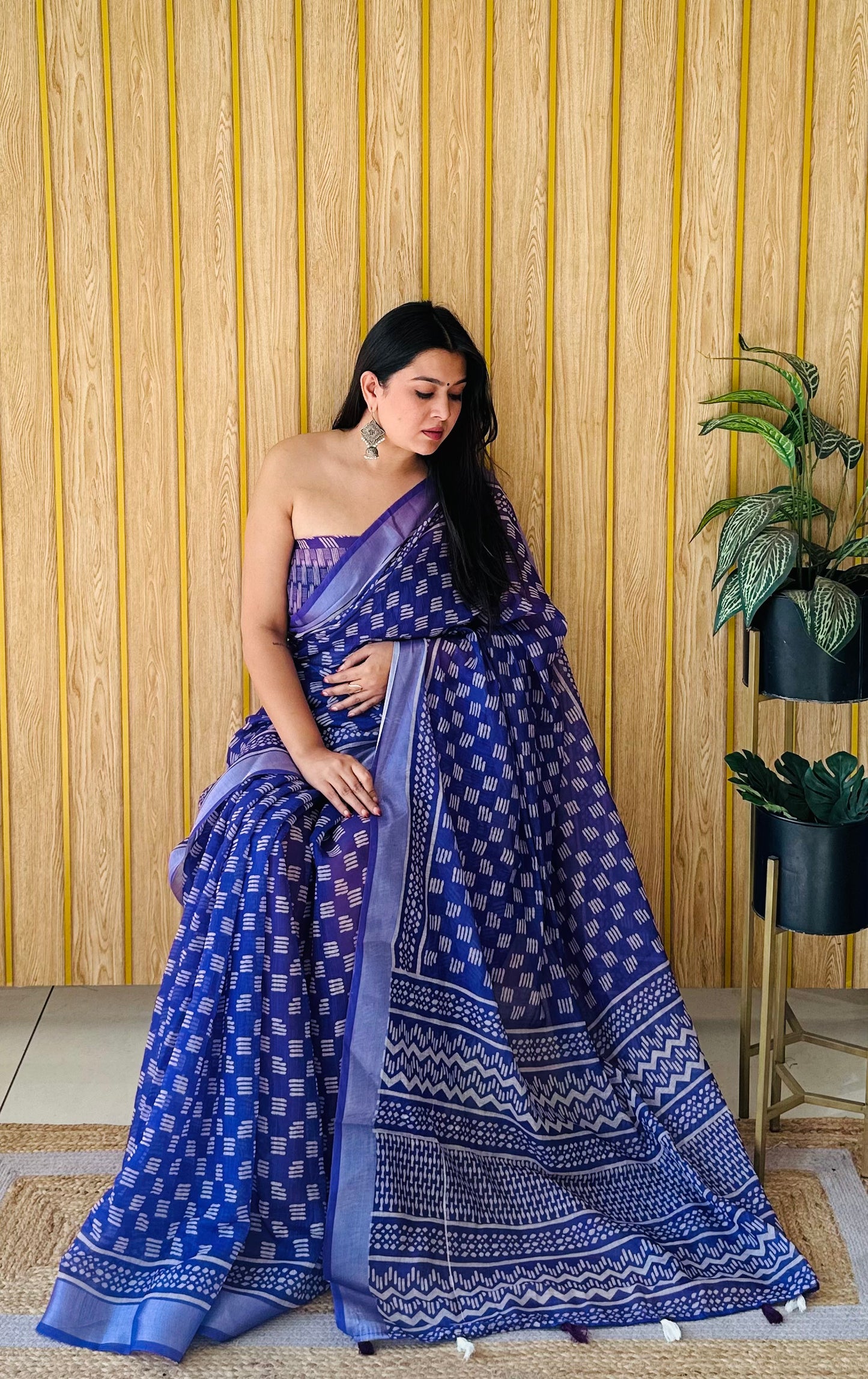 Purple Color Shukriya Soft Linen Cotton Digital Print Saree With Batik Print With Silver Border