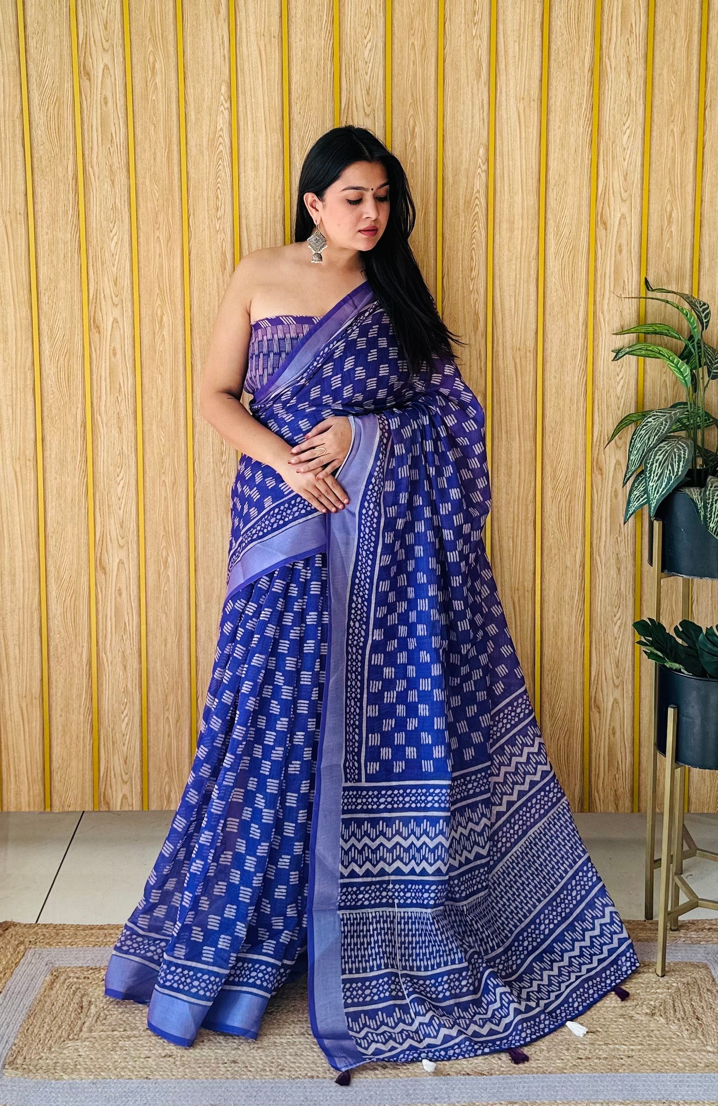 Purple Color Shukriya Soft Linen Cotton Digital Print Saree With Batik Print With Silver Border