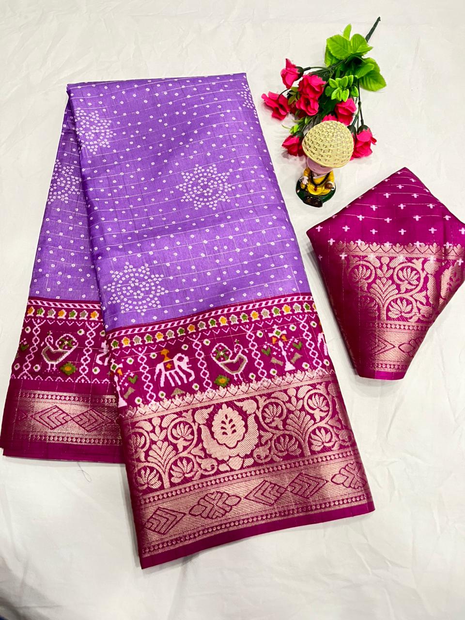 Purple Color Soft Dola Cotton Saree With Kalamkari Print, Kanjivaram Zari Border & Pallu