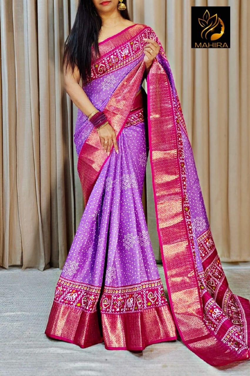 Purple Color soft Dola cotton Kalamkari print saree with jecard kanjivaram zari border