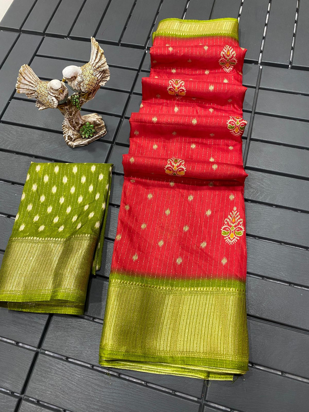 Red Colour soft Dola cotton Kalamkari print saree with jecard kanjivaram zari border