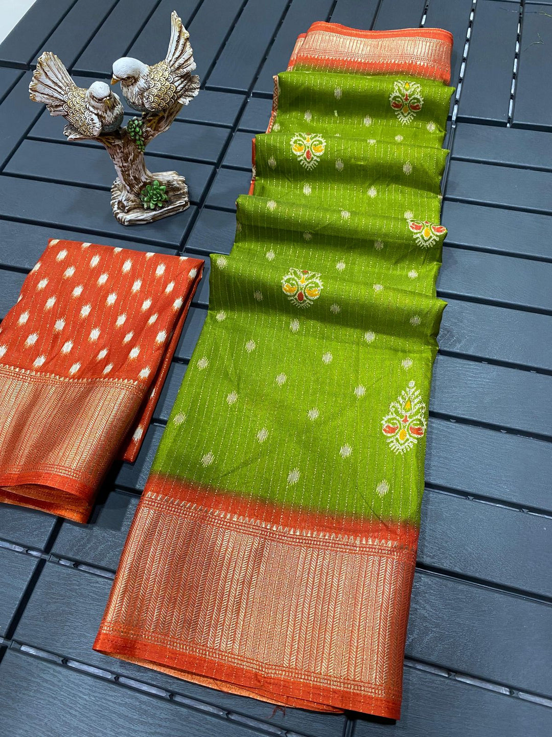 Green Colour soft Dola cotton Kalamkari print saree with jecard kanjivaram zari border