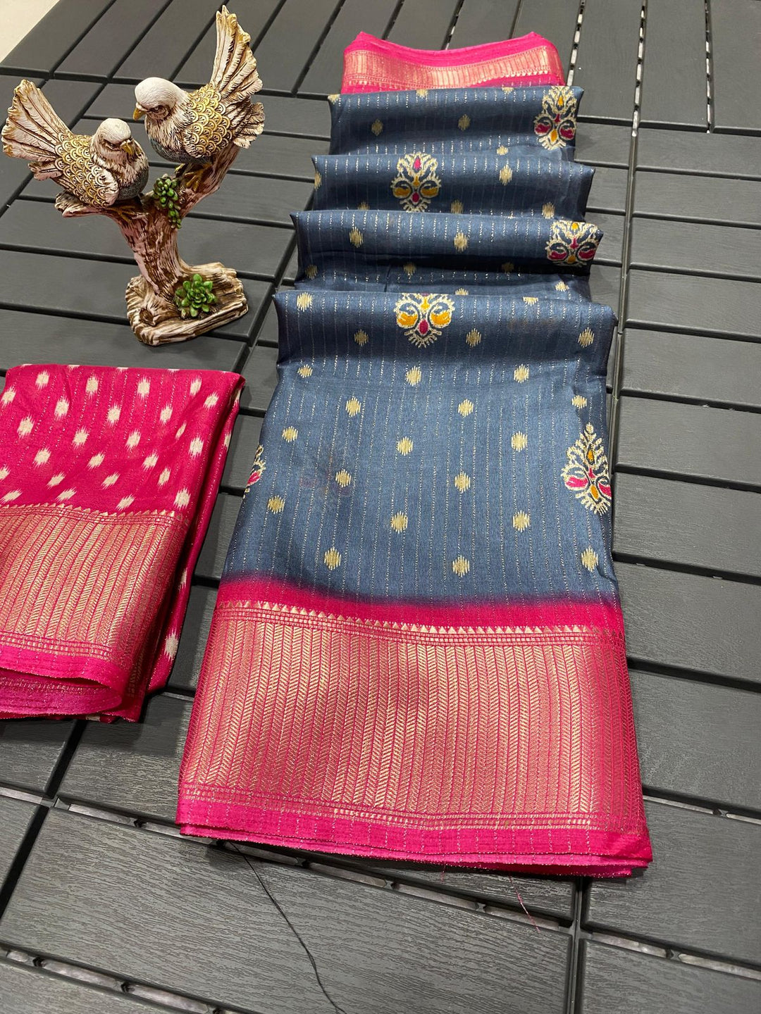 Grey Colour soft Dola cotton Kalamkari print saree with jecard kanjivaram zari border