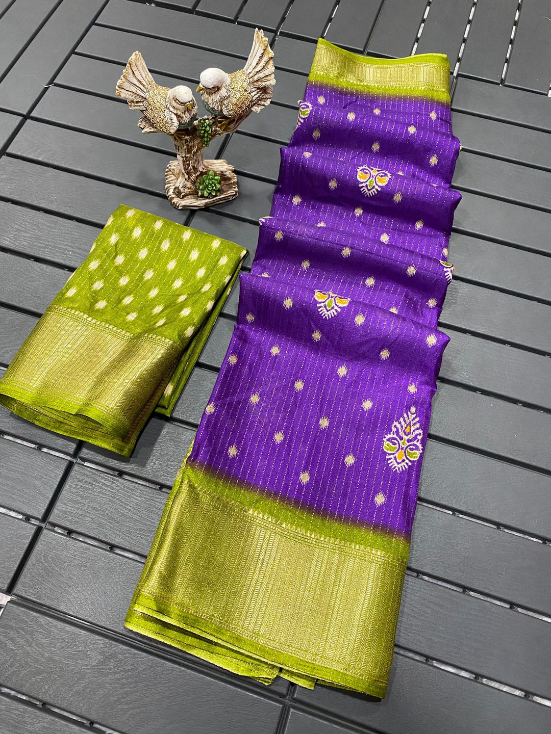 Purple Colour soft Dola cotton Kalamkari print saree with jecard kanjivaram zari border
