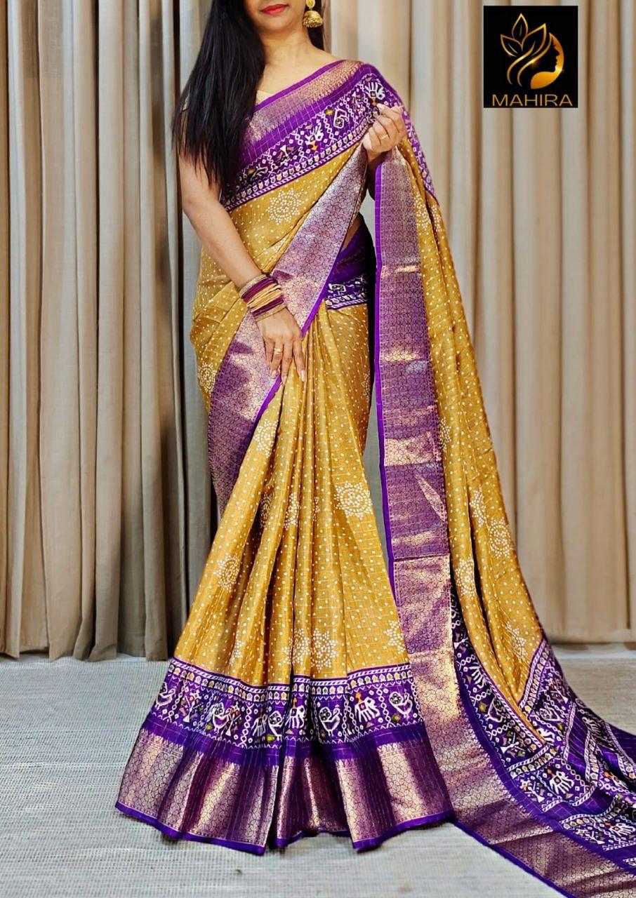 Brown Color soft Dola cotton Kalamkari print saree with jecard kanjivaram zari border