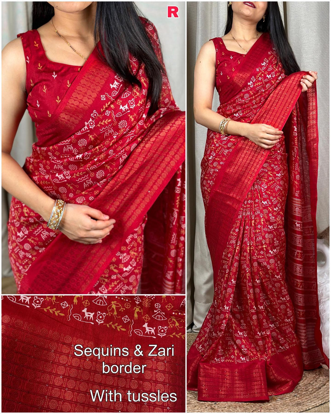 Red Color cotton saree With kalamkari print on saree