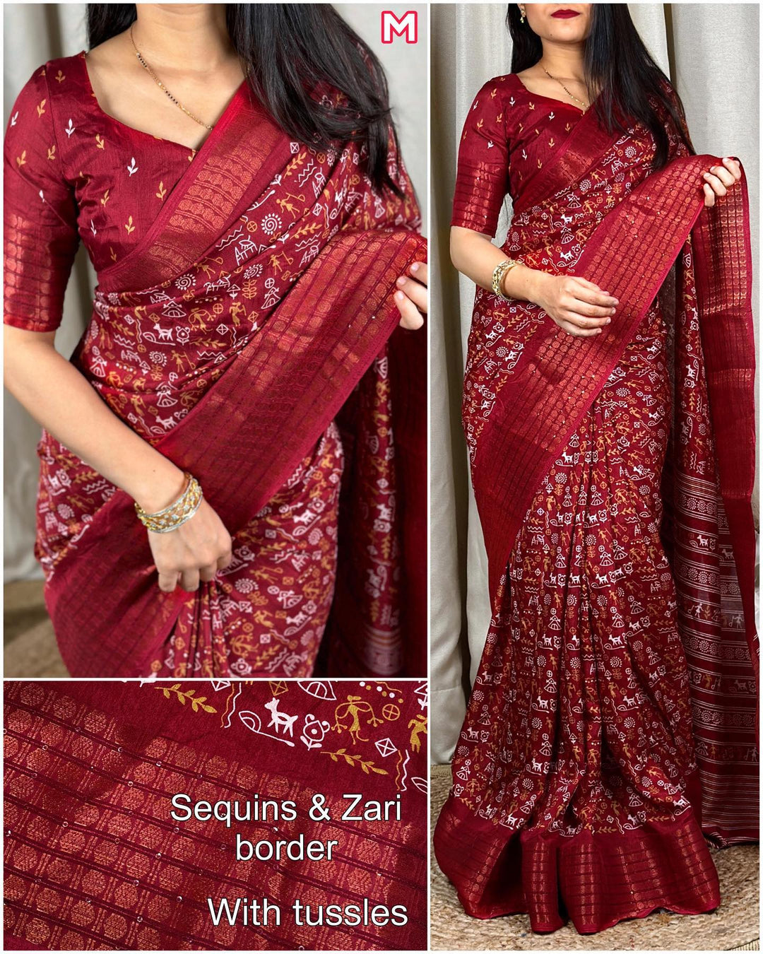 Maroon Color cotton saree With kalamkari print on saree