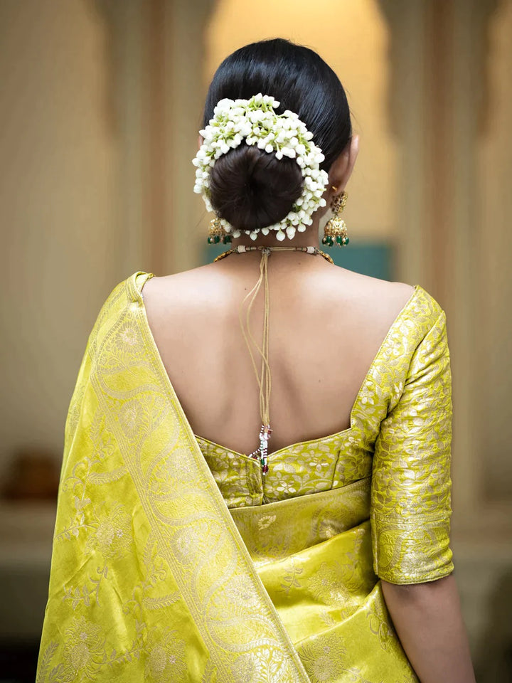 Lemon Color Kanjivaram silk saree Jari Work With Blouse Piece