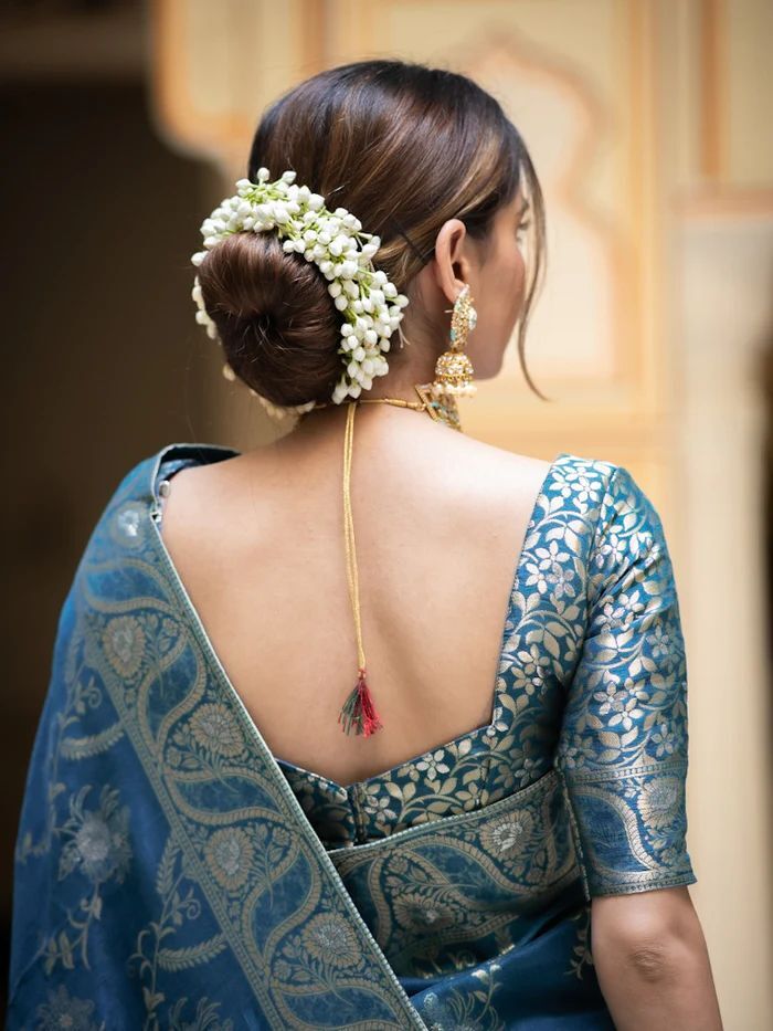Rama Color Kanjivaram silk saree Jari Work With Blouse Piece