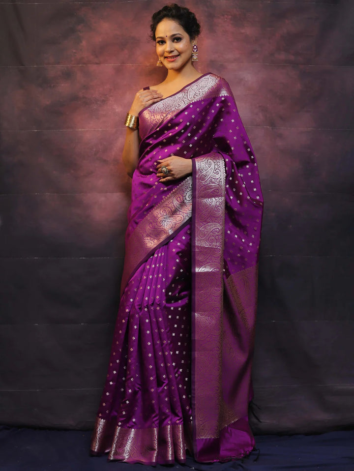 Wine Color Banarasi Silk saree Jari Work With Blouse Piece
