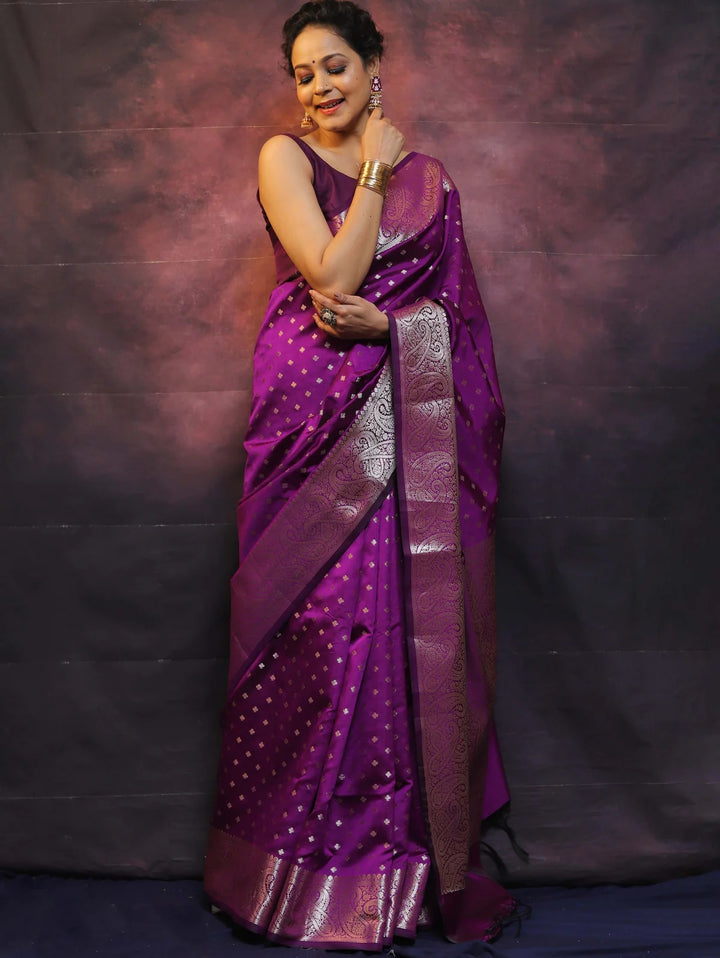 Wine Color Banarasi Silk saree Jari Work With Blouse Piece