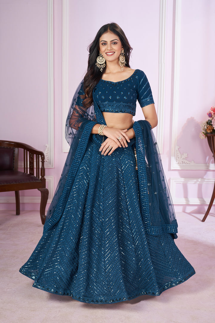 Blue Color Georgette with Sequins,Thread and Embroidery Lehenga Choli