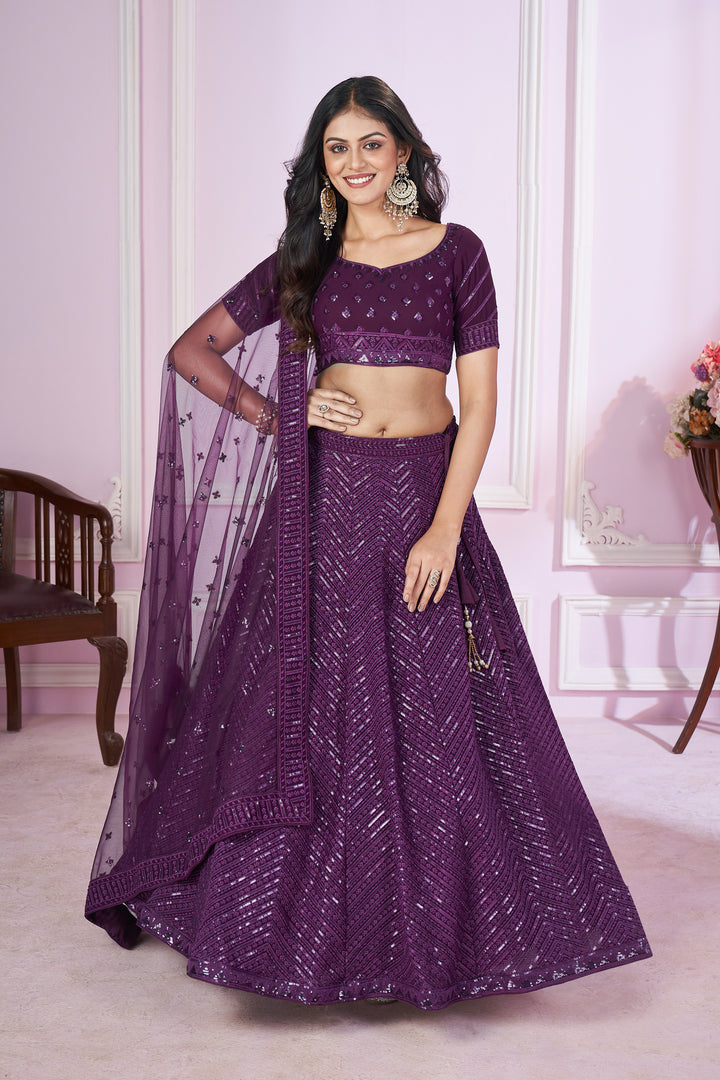 Purple Color Georgette with Sequins,Thread and Embroidery Lehenga Choli