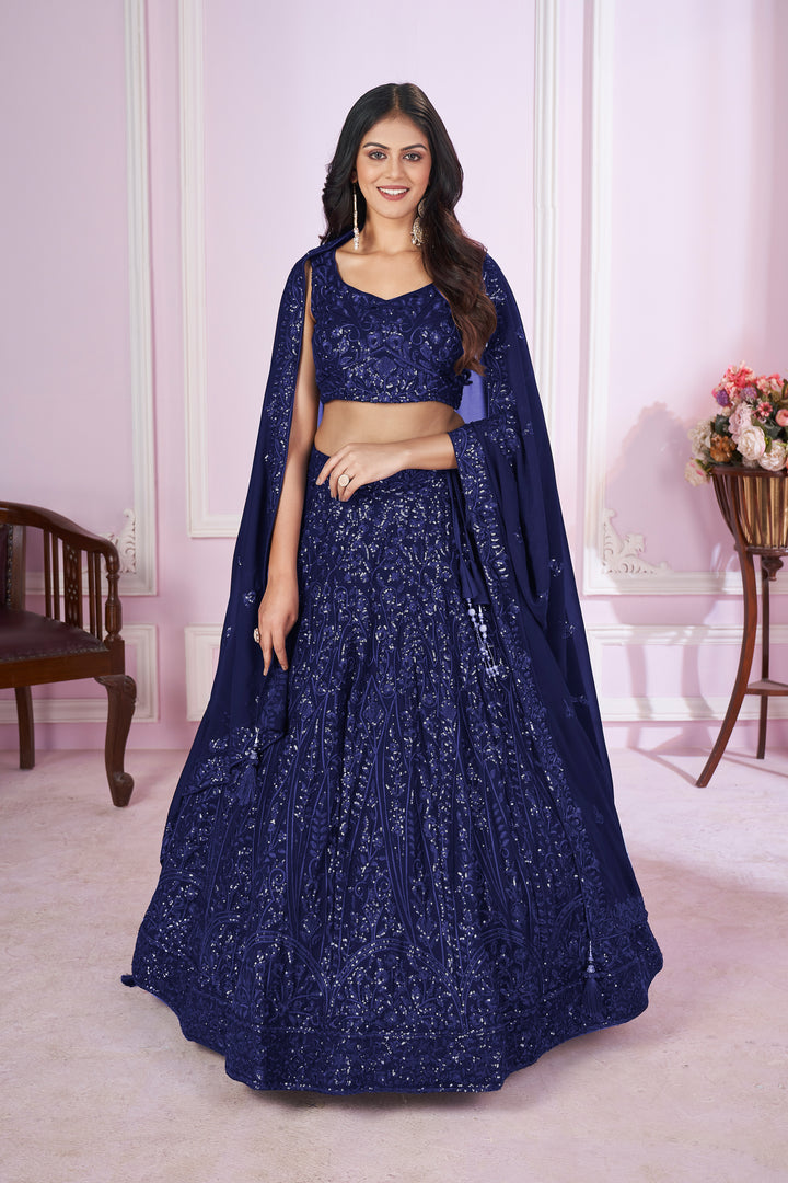 Blue Color Georgette with Sequins,Thread and Embroidery Lehenga Choli