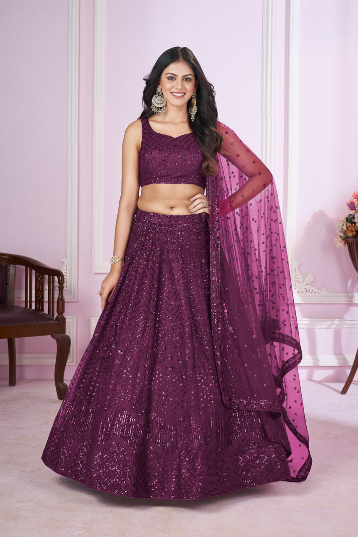 Purple Color Soft net with Sequins,Thread and Embroidery Lehenga Choli