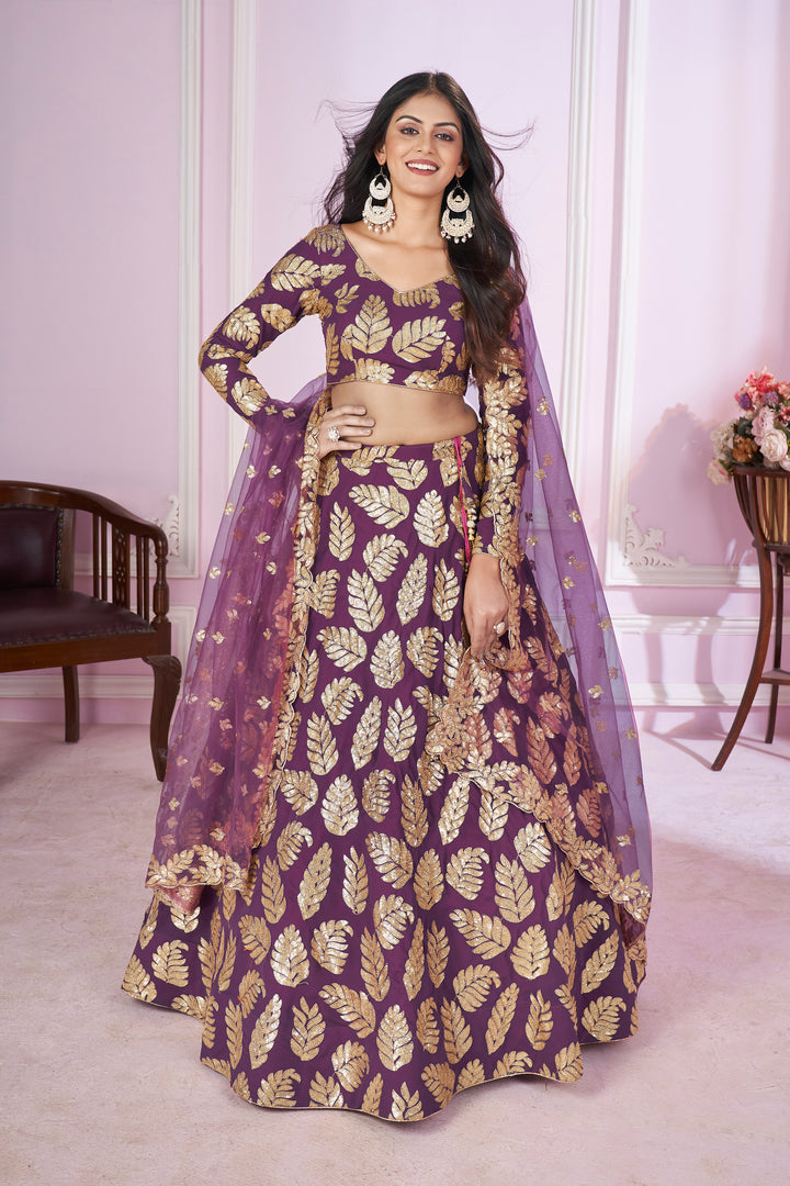 Purple Color Georgette with Sequins,Thread and Embroidery Lehenga Choli