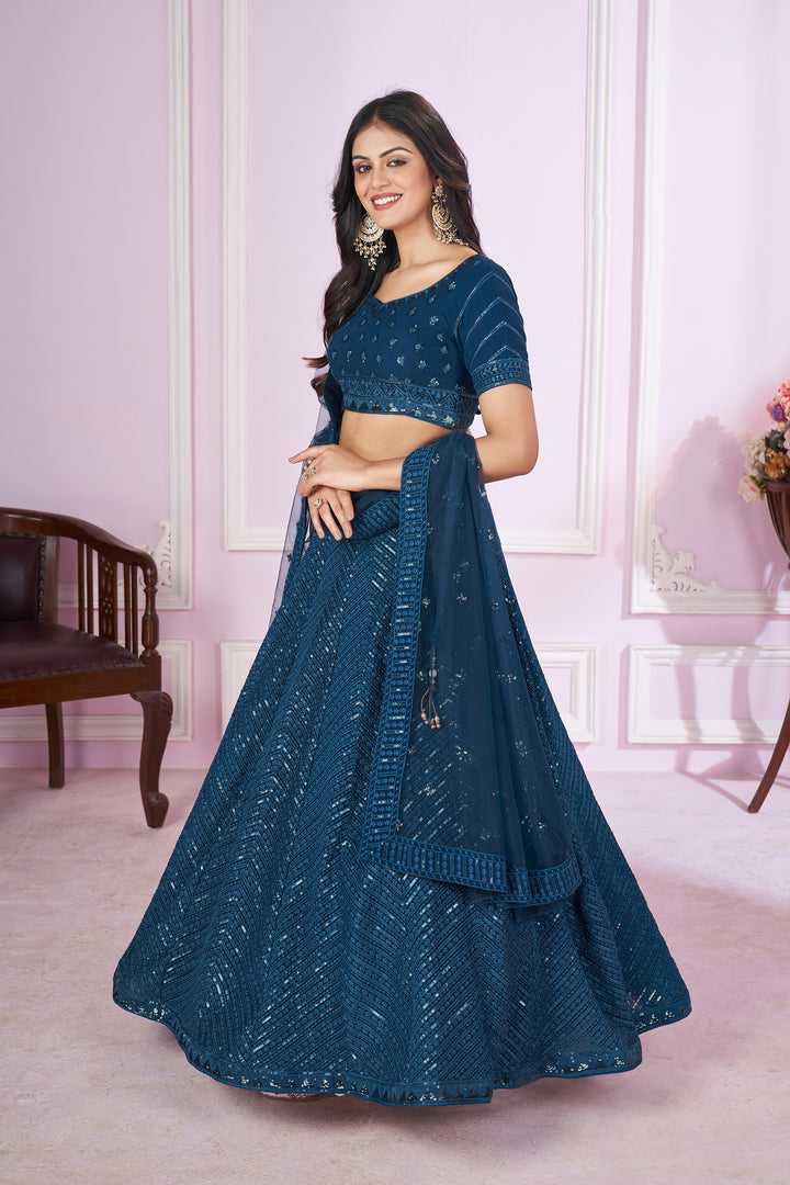 Blue Color Georgette with Sequins,Thread and Embroidery Lehenga Choli