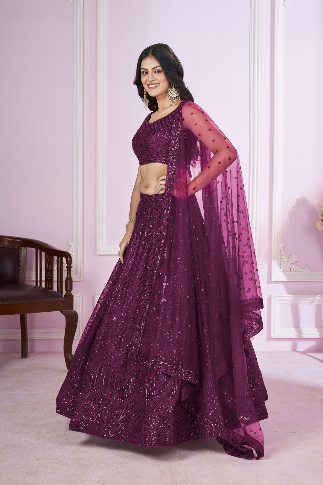 Purple Color Soft net with Sequins,Thread and Embroidery Lehenga Choli