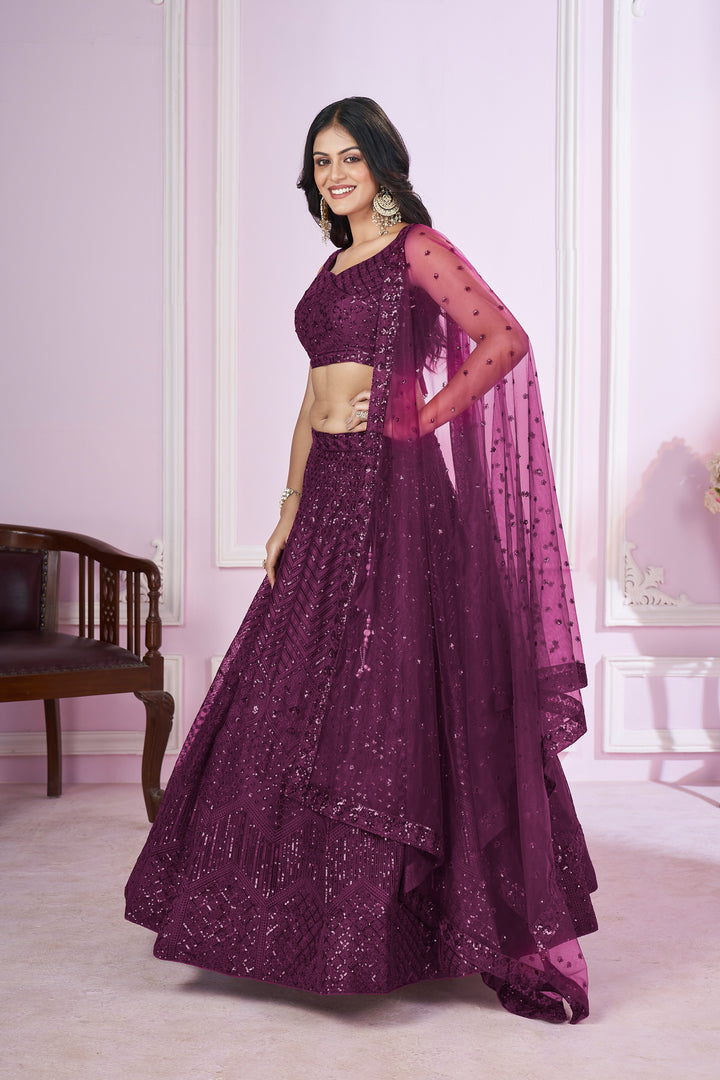 Purple Color Soft net with Sequins,Thread and Embroidery Lehenga Choli