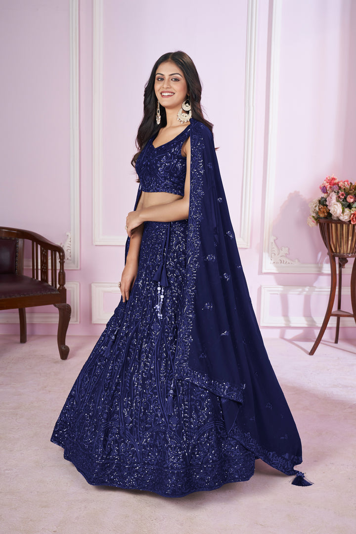 Blue Color Georgette with Sequins,Thread and Embroidery Lehenga Choli