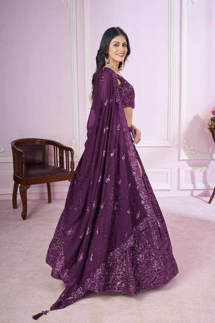 Purple Color Georgette with Sequins,Thread and Embroidery Lehenga Choli