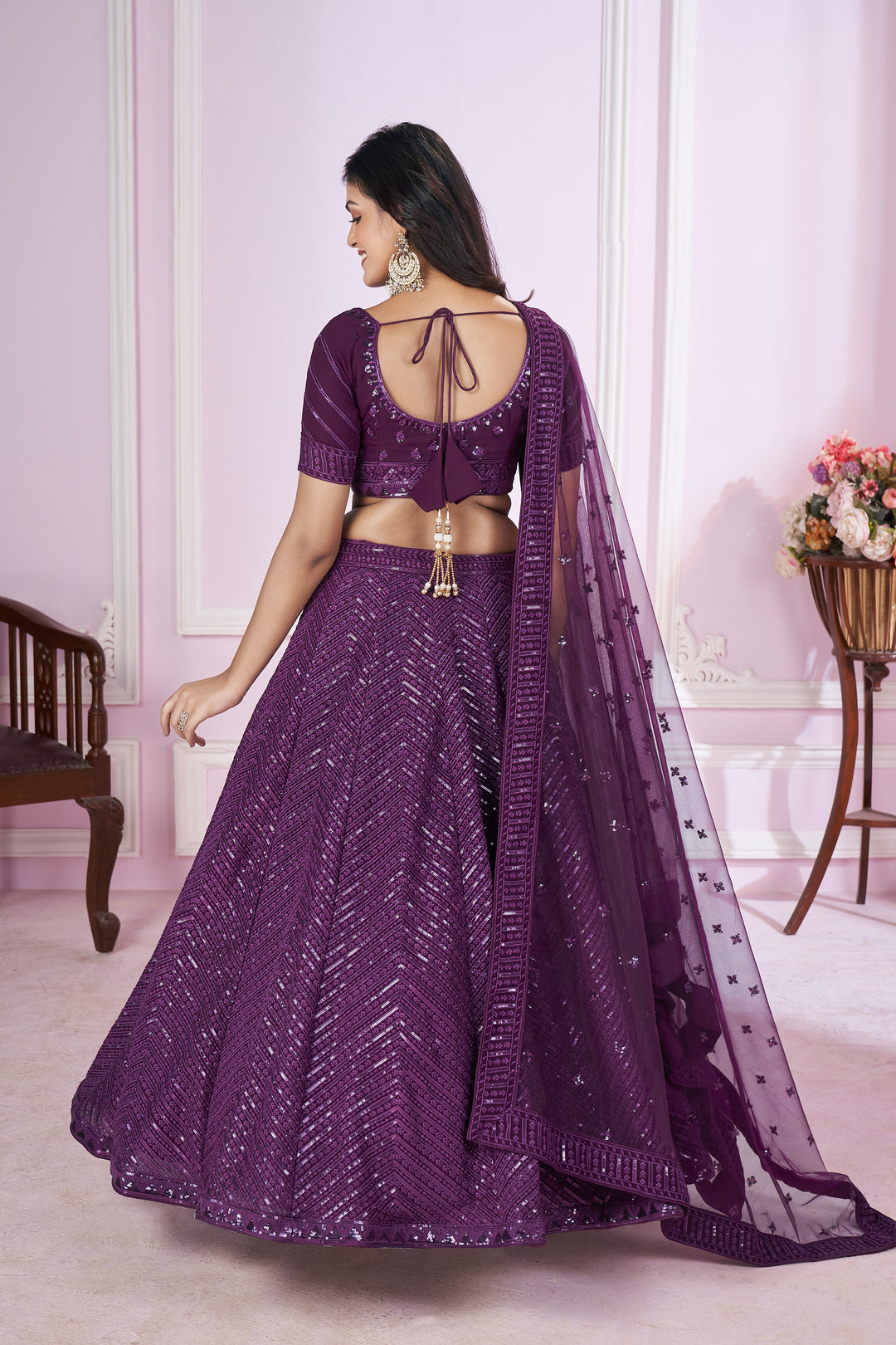 Purple Color Georgette with Sequins,Thread and Embroidery Lehenga Choli