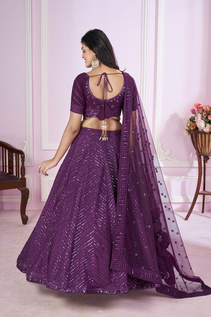 Purple Color Georgette with Sequins,Thread and Embroidery Lehenga Choli