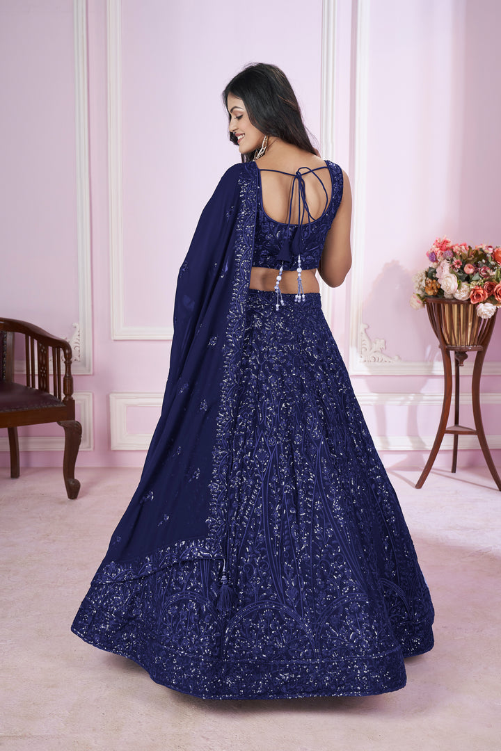 Blue Color Georgette with Sequins,Thread and Embroidery Lehenga Choli