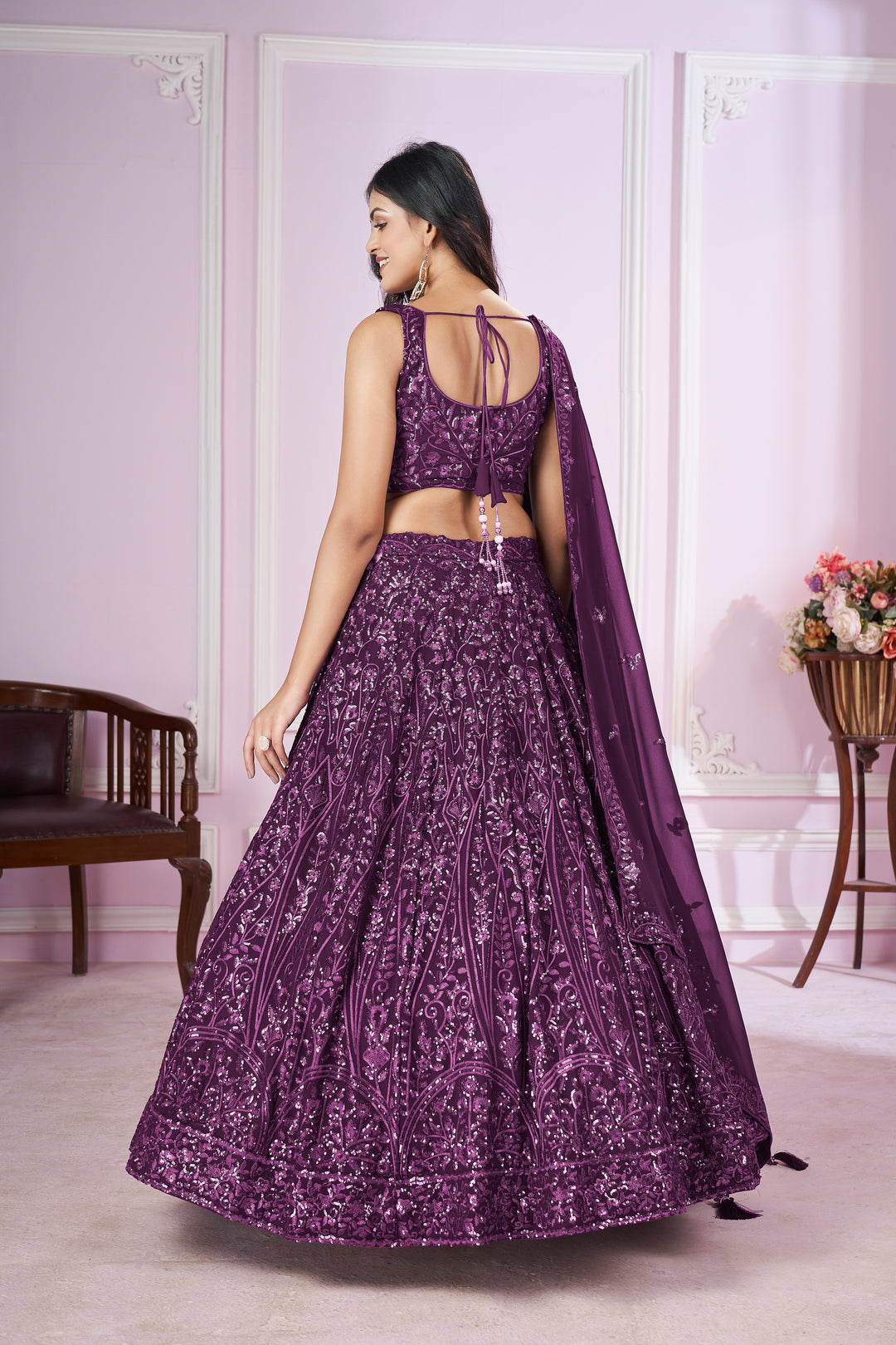 Purple Color Georgette with Sequins,Thread and Embroidery Lehenga Choli