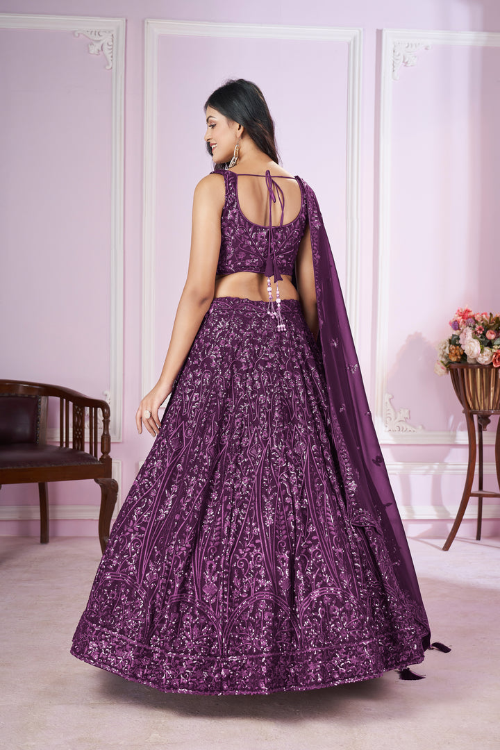Purple Color Georgette with Sequins,Thread and Embroidery Lehenga Choli