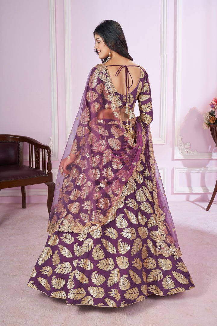 Purple Color Georgette with Sequins,Thread and Embroidery Lehenga Choli