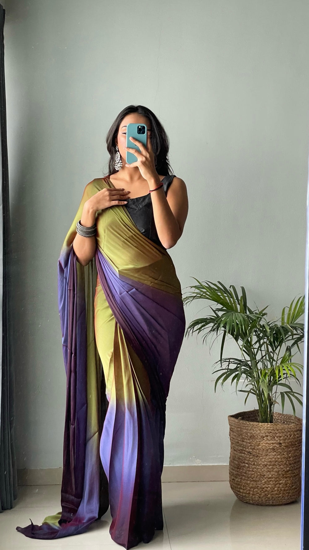 Purple And Mehendi Color Nylone Saree With Beautiful Blouse