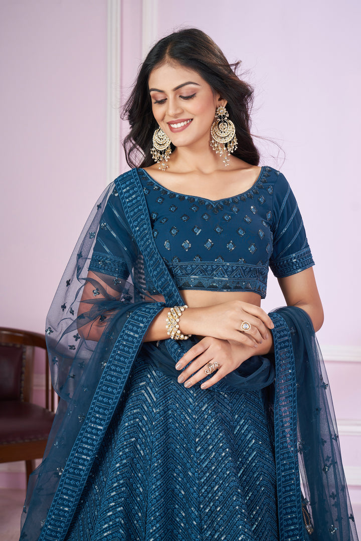 Blue Color Georgette with Sequins,Thread and Embroidery Lehenga Choli