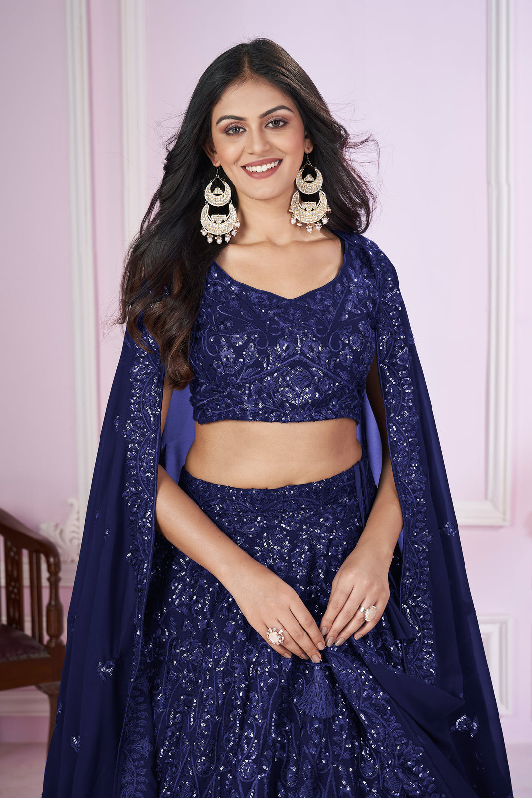 Blue Color Georgette with Sequins,Thread and Embroidery Lehenga Choli